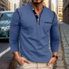 imageUOUA Mens Henley Shirts Short Sleeve Casual TShirts Cotton Basic Tops02 Lake Blue