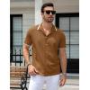 imageUOUA Mens Knit Button Down Shirt Short Sleeve Vintage Shirts Breathable Summer Beach TopsBrown