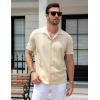 imageUOUA Mens Knit Button Down Shirt Short Sleeve Vintage Shirts Breathable Summer Beach TopsCream
