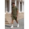 imageUOUA Mens Short Sets 2 Piece Summer Outfits Casual Short Sleeve CrewNeck Shirts ampamp Shorts Track Suit Jogging LoungewearOlive