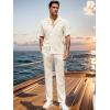 imageUOUA Mens Summer 2 Piece Set Casual Outfits Button Short Sleeve Shirt ampamp Loose Pants Textured Striped Tracksuit Walking SuitsClassicbeige