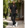 imageUOUA Mens Summer 2 Piece Set Casual Outfits Button Short Sleeve Shirt ampamp Loose Pants Textured Striped Tracksuit Walking SuitsClassicblack