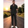 imageUOUA Mens Summer 2 Piece Set Casual Outfits Button Short Sleeve Shirt ampamp Loose Pants Textured Striped Tracksuit Walking SuitsClassicblack