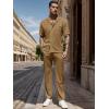 imageUOUA Mens Summer 2 Piece Set Casual Outfits Button Short Sleeve Shirt ampamp Loose Pants Textured Striped Tracksuit Walking SuitsClassickhaki