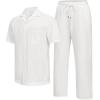 imageUOUA Mens Summer 2 Piece Set Casual Outfits Button Short Sleeve Shirt ampamp Loose Pants Textured Striped Tracksuit Walking SuitsClassicwhite