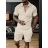 imageUOUA Mens Summer Track Suits 2 Piece Shorts Sets Short Sleeve Sweatsuit Outfits 14 Zip Golf Polo Shirts LoungewearBeige