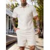 imageUOUA Mens Summer Track Suits 2 Piece Shorts Sets Short Sleeve Sweatsuit Outfits 14 Zip Golf Polo Shirts LoungewearBeige