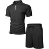 imageUOUA Mens Summer Track Suits 2 Piece Shorts Sets Short Sleeve Sweatsuit Outfits 14 Zip Golf Polo Shirts LoungewearBlack