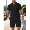 imageUOUA Mens Summer Track Suits 2 Piece Shorts Sets Short Sleeve Sweatsuit Outfits 14 Zip Golf Polo Shirts LoungewearBlack