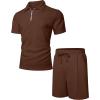 imageUOUA Mens Summer Track Suits 2 Piece Shorts Sets Short Sleeve Sweatsuit Outfits 14 Zip Golf Polo Shirts LoungewearBrown