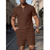 imageUOUA Mens Summer Track Suits 2 Piece Shorts Sets Short Sleeve Sweatsuit Outfits 14 Zip Golf Polo Shirts LoungewearBrown