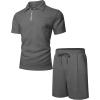imageUOUA Mens Summer Track Suits 2 Piece Shorts Sets Short Sleeve Sweatsuit Outfits 14 Zip Golf Polo Shirts LoungewearDark Grey