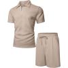 imageUOUA Mens Summer Track Suits 2 Piece Shorts Sets Short Sleeve Sweatsuit Outfits 14 Zip Golf Polo Shirts LoungewearKhaki