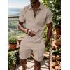 imageUOUA Mens Summer Track Suits 2 Piece Shorts Sets Short Sleeve Sweatsuit Outfits 14 Zip Golf Polo Shirts LoungewearKhaki