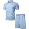 imageUOUA Mens Summer Track Suits 2 Piece Shorts Sets Short Sleeve Sweatsuit Outfits 14 Zip Golf Polo Shirts LoungewearLight Blue