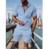 imageUOUA Mens Summer Track Suits 2 Piece Shorts Sets Short Sleeve Sweatsuit Outfits 14 Zip Golf Polo Shirts LoungewearLight Blue