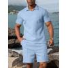 imageUOUA Mens Summer Track Suits 2 Piece Shorts Sets Short Sleeve Sweatsuit Outfits 14 Zip Golf Polo Shirts LoungewearLight Blue