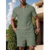imageUOUA Mens Summer Track Suits 2 Piece Shorts Sets Short Sleeve Sweatsuit Outfits 14 Zip Golf Polo Shirts LoungewearLight Green