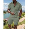 imageUOUA Mens Summer Track Suits 2 Piece Shorts Sets Short Sleeve Sweatsuit Outfits 14 Zip Golf Polo Shirts LoungewearLight Green