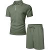 imageUOUA Mens Summer Track Suits 2 Piece Shorts Sets Short Sleeve Sweatsuit Outfits 14 Zip Golf Polo Shirts LoungewearLight Green