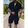 imageUOUA Mens Summer Track Suits 2 Piece Shorts Sets Short Sleeve Sweatsuit Outfits 14 Zip Golf Polo Shirts LoungewearNavy Blue
