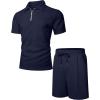 imageUOUA Mens Summer Track Suits 2 Piece Shorts Sets Short Sleeve Sweatsuit Outfits 14 Zip Golf Polo Shirts LoungewearNavy Blue