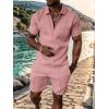 imageUOUA Mens Summer Track Suits 2 Piece Shorts Sets Short Sleeve Sweatsuit Outfits 14 Zip Golf Polo Shirts LoungewearPink