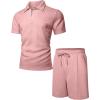 imageUOUA Mens Summer Track Suits 2 Piece Shorts Sets Short Sleeve Sweatsuit Outfits 14 Zip Golf Polo Shirts LoungewearPink