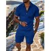 imageUOUA Mens Summer Track Suits 2 Piece Shorts Sets Short Sleeve Sweatsuit Outfits 14 Zip Golf Polo Shirts LoungewearRoyal Blue