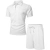 imageUOUA Mens Summer Track Suits 2 Piece Shorts Sets Short Sleeve Sweatsuit Outfits 14 Zip Golf Polo Shirts LoungewearWhite