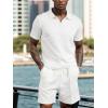 imageUOUA Mens Summer Track Suits 2 Piece Shorts Sets Short Sleeve Sweatsuit Outfits 14 Zip Golf Polo Shirts LoungewearWhite