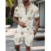 imageUOUA Mens Summer Track Suits 2 Piece Shorts Sets Short Sleeve Sweatsuit Outfits 14 Zip Golf Polo Splicing Striped ShirtsBeige Branches