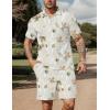 imageUOUA Mens Summer Track Suits 2 Piece Shorts Sets Short Sleeve Sweatsuit Outfits 14 Zip Golf Polo Splicing Striped ShirtsBeige Branches