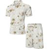 imageUOUA Mens Summer Track Suits 2 Piece Shorts Sets Short Sleeve Sweatsuit Outfits 14 Zip Golf Polo Splicing Striped ShirtsBeige Branches