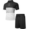 imageUOUA Mens Summer Track Suits 2 Piece Shorts Sets Short Sleeve Sweatsuit Outfits 14 Zip Golf Polo Splicing Striped ShirtsBlock Black