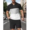 imageUOUA Mens Summer Track Suits 2 Piece Shorts Sets Short Sleeve Sweatsuit Outfits 14 Zip Golf Polo Splicing Striped ShirtsBlock Black