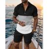 imageUOUA Mens Summer Track Suits 2 Piece Shorts Sets Short Sleeve Sweatsuit Outfits 14 Zip Golf Polo Splicing Striped ShirtsBlock Black