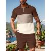 imageUOUA Mens Summer Track Suits 2 Piece Shorts Sets Short Sleeve Sweatsuit Outfits 14 Zip Golf Polo Splicing Striped ShirtsBlock Brown