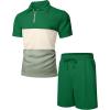 imageUOUA Mens Summer Track Suits 2 Piece Shorts Sets Short Sleeve Sweatsuit Outfits 14 Zip Golf Polo Splicing Striped ShirtsBlock Green