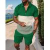 imageUOUA Mens Summer Track Suits 2 Piece Shorts Sets Short Sleeve Sweatsuit Outfits 14 Zip Golf Polo Splicing Striped ShirtsBlock Green