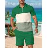imageUOUA Mens Summer Track Suits 2 Piece Shorts Sets Short Sleeve Sweatsuit Outfits 14 Zip Golf Polo Splicing Striped ShirtsBlock Green