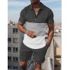 imageUOUA Mens Summer Track Suits 2 Piece Shorts Sets Short Sleeve Sweatsuit Outfits 14 Zip Golf Polo Splicing Striped ShirtsBlock Grey