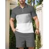 imageUOUA Mens Summer Track Suits 2 Piece Shorts Sets Short Sleeve Sweatsuit Outfits 14 Zip Golf Polo Splicing Striped ShirtsBlock Grey