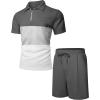 imageUOUA Mens Summer Track Suits 2 Piece Shorts Sets Short Sleeve Sweatsuit Outfits 14 Zip Golf Polo Splicing Striped ShirtsBlock Grey