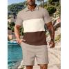 imageUOUA Mens Summer Track Suits 2 Piece Shorts Sets Short Sleeve Sweatsuit Outfits 14 Zip Golf Polo Splicing Striped ShirtsBlock Khaki