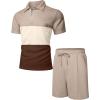 imageUOUA Mens Summer Track Suits 2 Piece Shorts Sets Short Sleeve Sweatsuit Outfits 14 Zip Golf Polo Splicing Striped ShirtsBlock Khaki