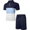 imageUOUA Mens Summer Track Suits 2 Piece Shorts Sets Short Sleeve Sweatsuit Outfits 14 Zip Golf Polo Splicing Striped ShirtsBlock Navy
