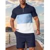 imageUOUA Mens Summer Track Suits 2 Piece Shorts Sets Short Sleeve Sweatsuit Outfits 14 Zip Golf Polo Splicing Striped ShirtsBlock Navy