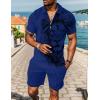 imageUOUA Mens Summer Track Suits 2 Piece Shorts Sets Short Sleeve Sweatsuit Outfits 14 Zip Golf Polo Splicing Striped ShirtsBlue Lion