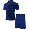 imageUOUA Mens Summer Track Suits 2 Piece Shorts Sets Short Sleeve Sweatsuit Outfits 14 Zip Golf Polo Splicing Striped ShirtsBlue Lion